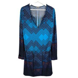 Rubber Ducky Dress Womens XL Blue Dropped Waist Drawstring Tunic V Neck